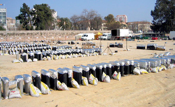 Las Fallas fireworks ground mortars before Nit del Foc